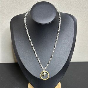 Vintage Silver Box Chain Pendant Two Tone Necklace